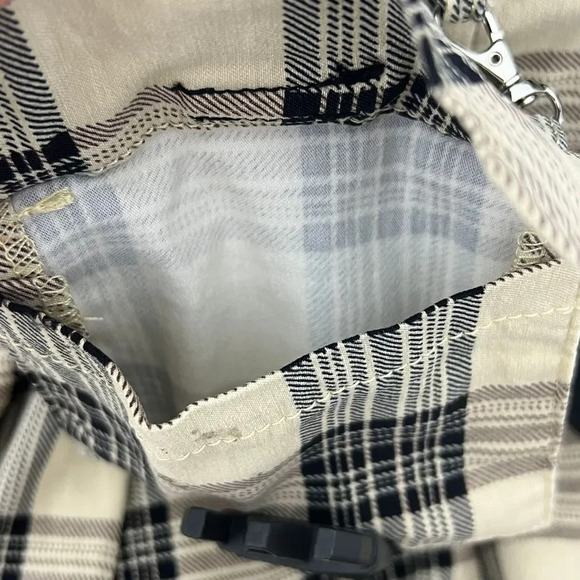 Y2KGrunge Pleated Plaid Mini Skirt with Buckle Detail Cream Black Tartan Pattern - Picture 5 of 6